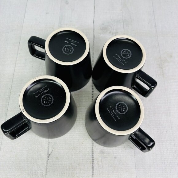 Stone + Lain CELINA Matte Black Modern Coupe 12oz Stoneware Cups Mugs Set of 4 - Picture 8 of 16